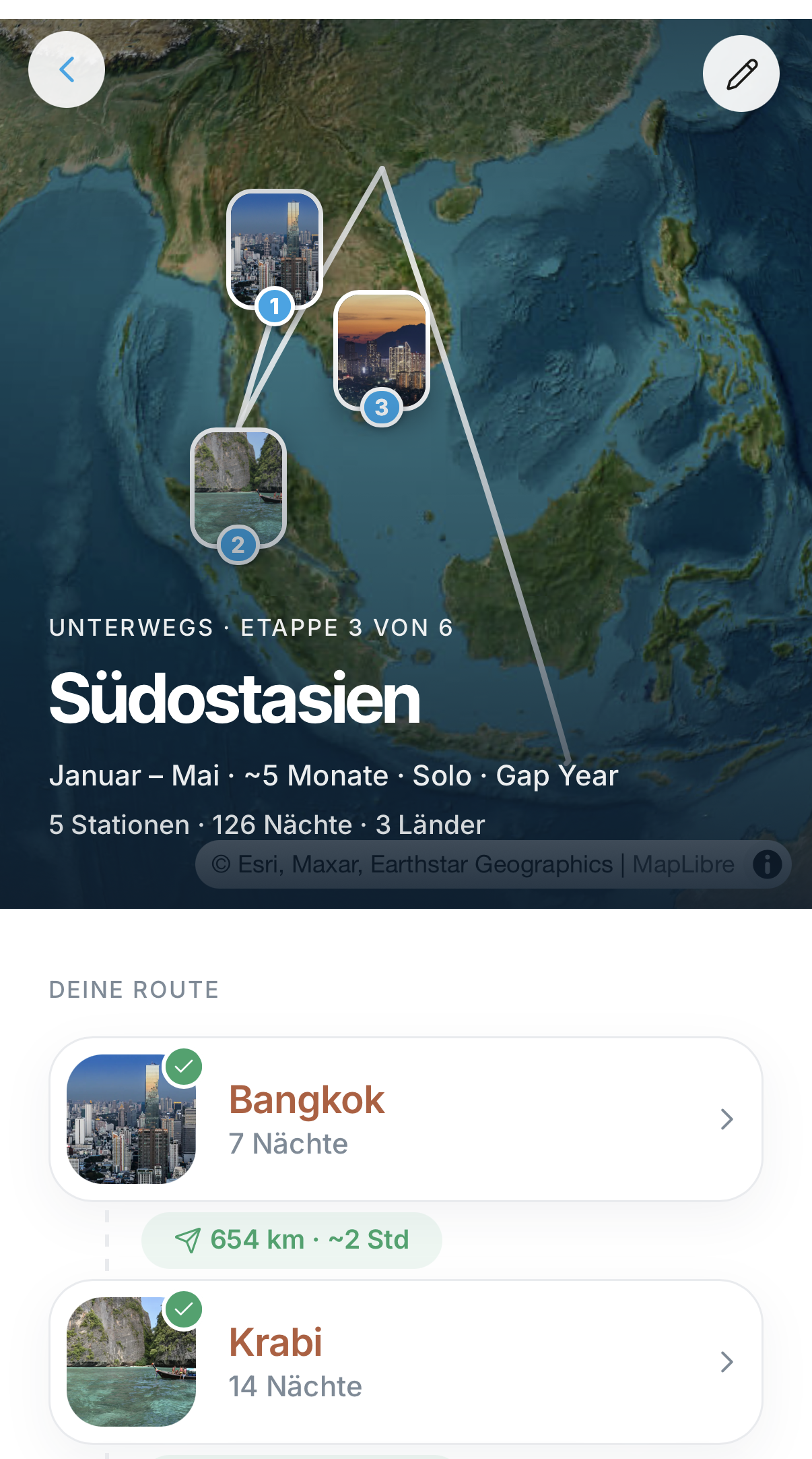 Wander — Reiseroute auf der Karte